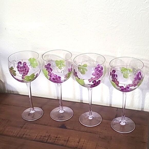 Handpainted Grape Wine Goblets, Set of 4 - Picture 1 of 6